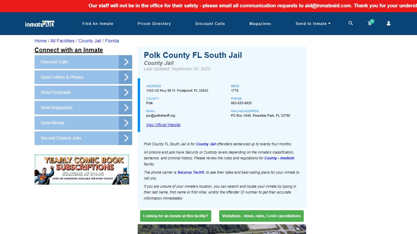 Polk County FL South Jail - Inmate Locator - Frostproof, FL